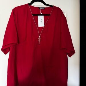 Yours Red Blouse with Zipper Detail